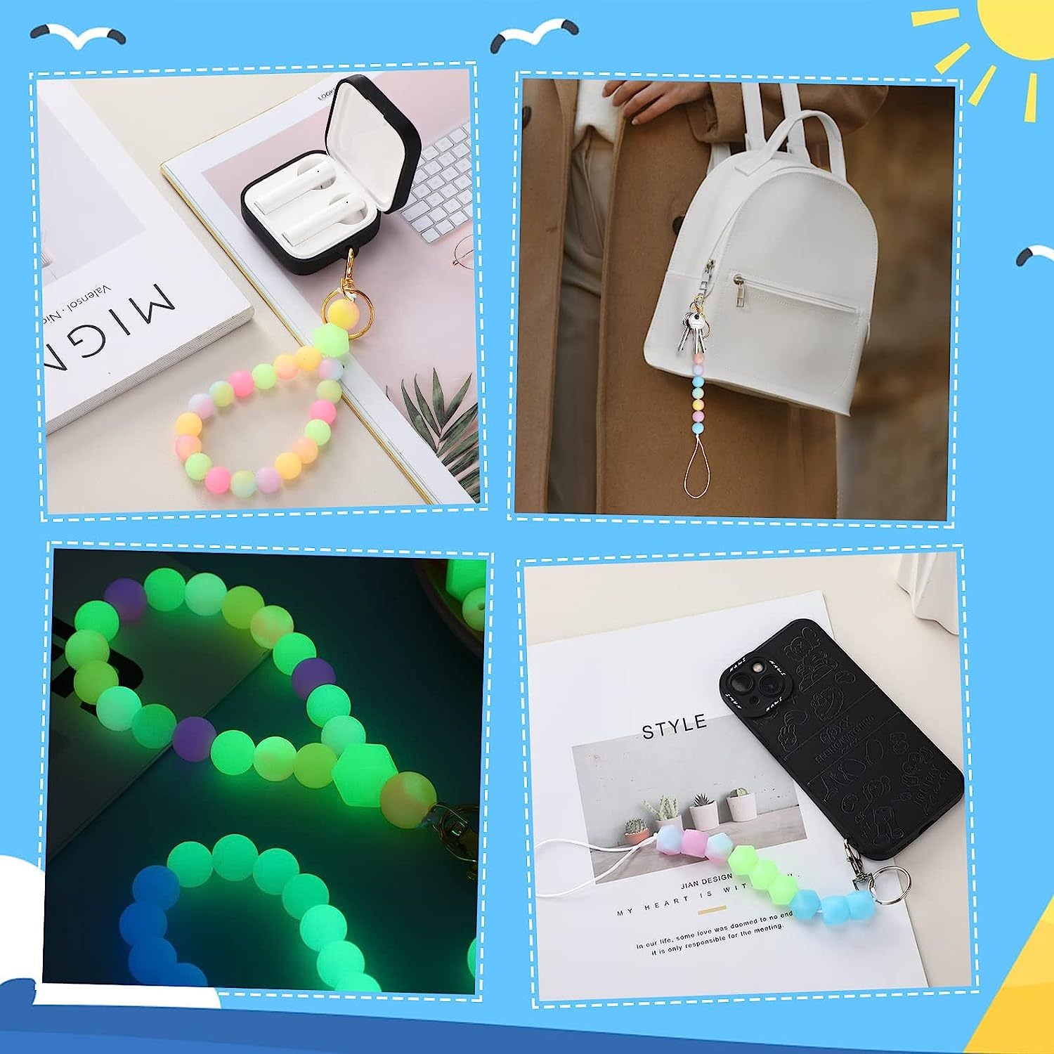 Wholesale 88 Luminous Silicone Beads DIY Wrist Keychain Kit